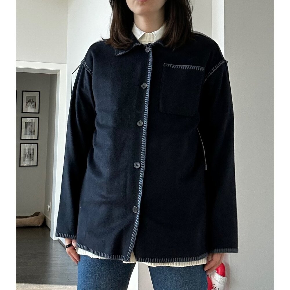 Wool Navy blue Embroidered Jacket Shacket New Sample